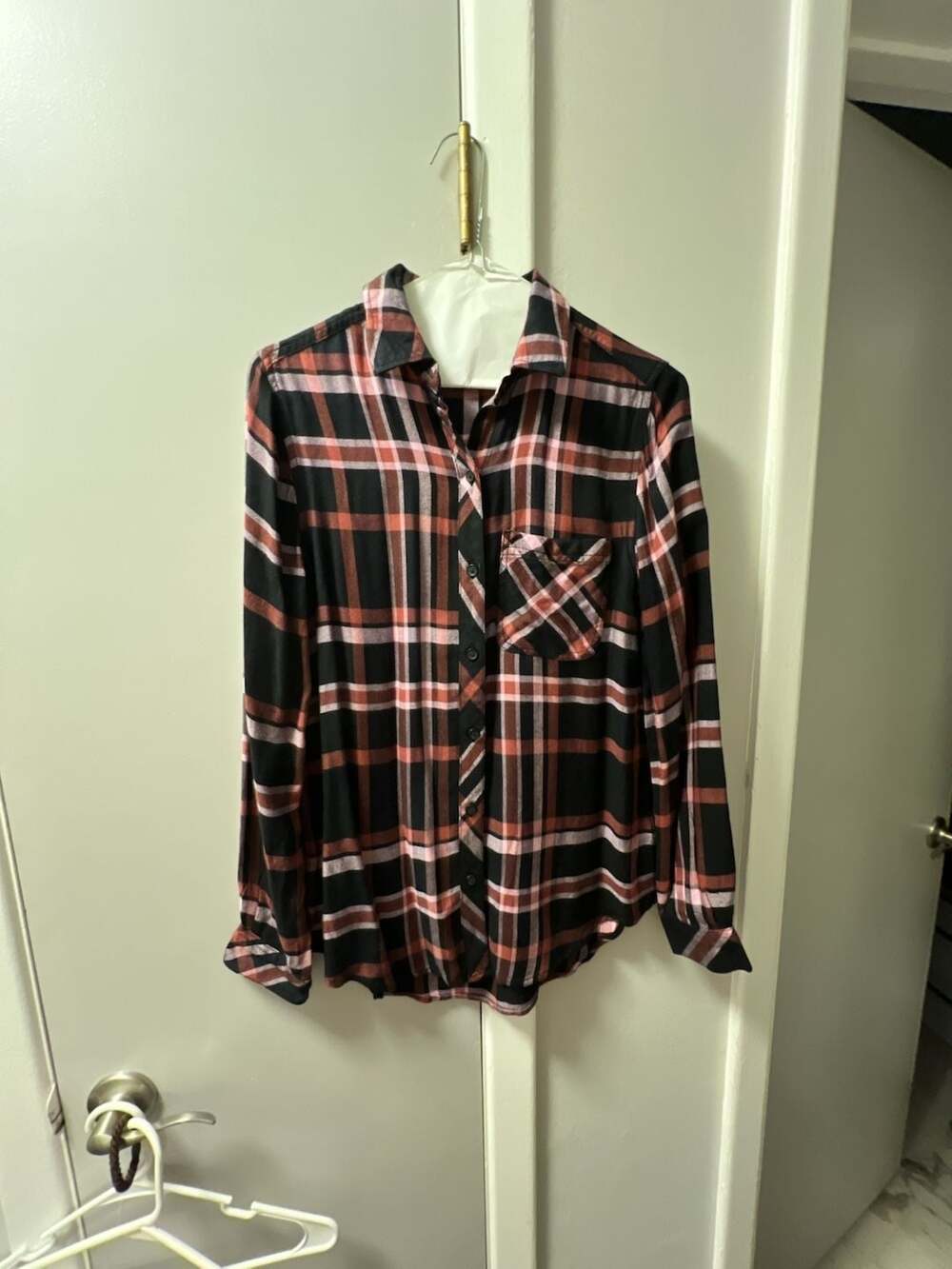 Beach Lunch Lounge Plaid Long Sleeve Button Up Shirt